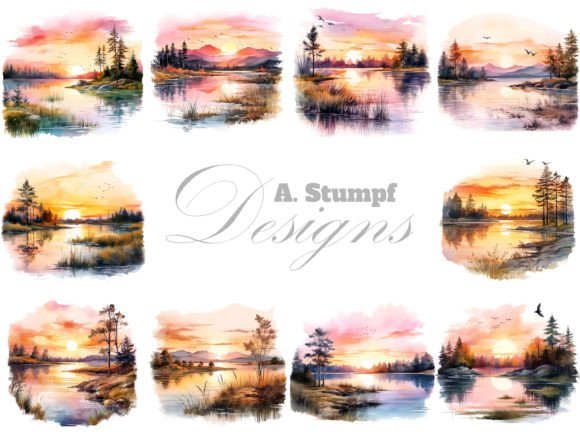 Download Lake at Sunset Landscape Clipart Bundel - Set Collection