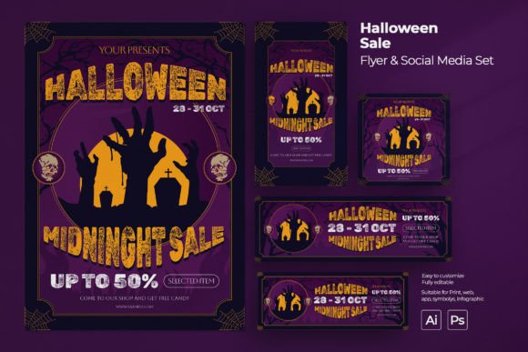 Download Halloween Sale Flyer &amp; Social Media Set - Set Collection