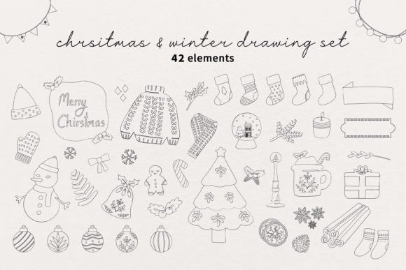 Download Cute Line Christmas Winter Holiday Set - Set Collection