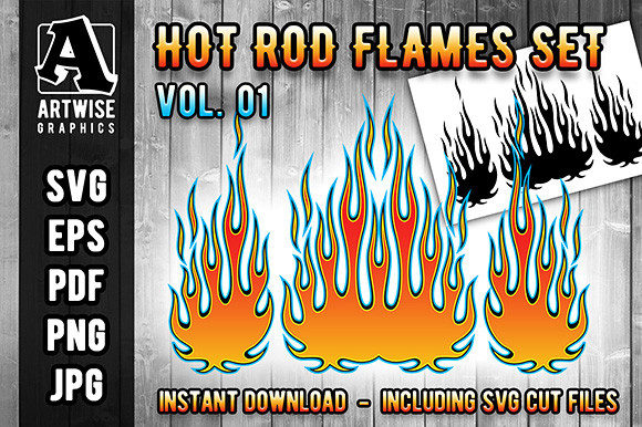 Download Hot Rod Fire Flame Vector Graphics Set - Set Collection