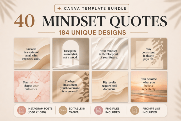 Download 40 Mindset Quotes Canva Template Bundle - Set Collection
