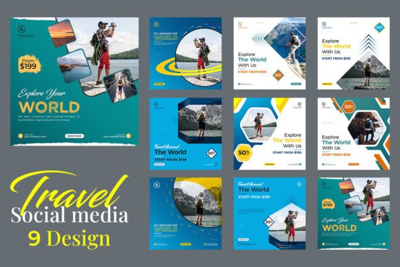 Download Travel Social Media Post Set of 9 Design - Set Collection