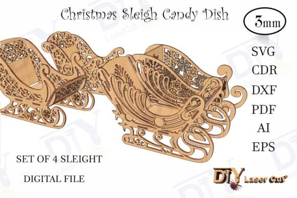 Download Set of 4 DIY Christmas Sleigh Candy Dish - Set Collection