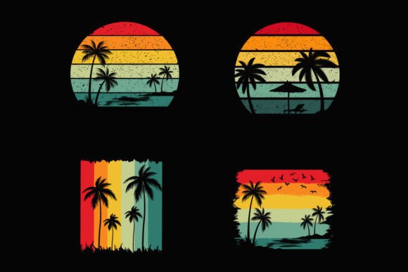 Download Summer Retro Sunset Beach T-shirt Templ - Set Collection